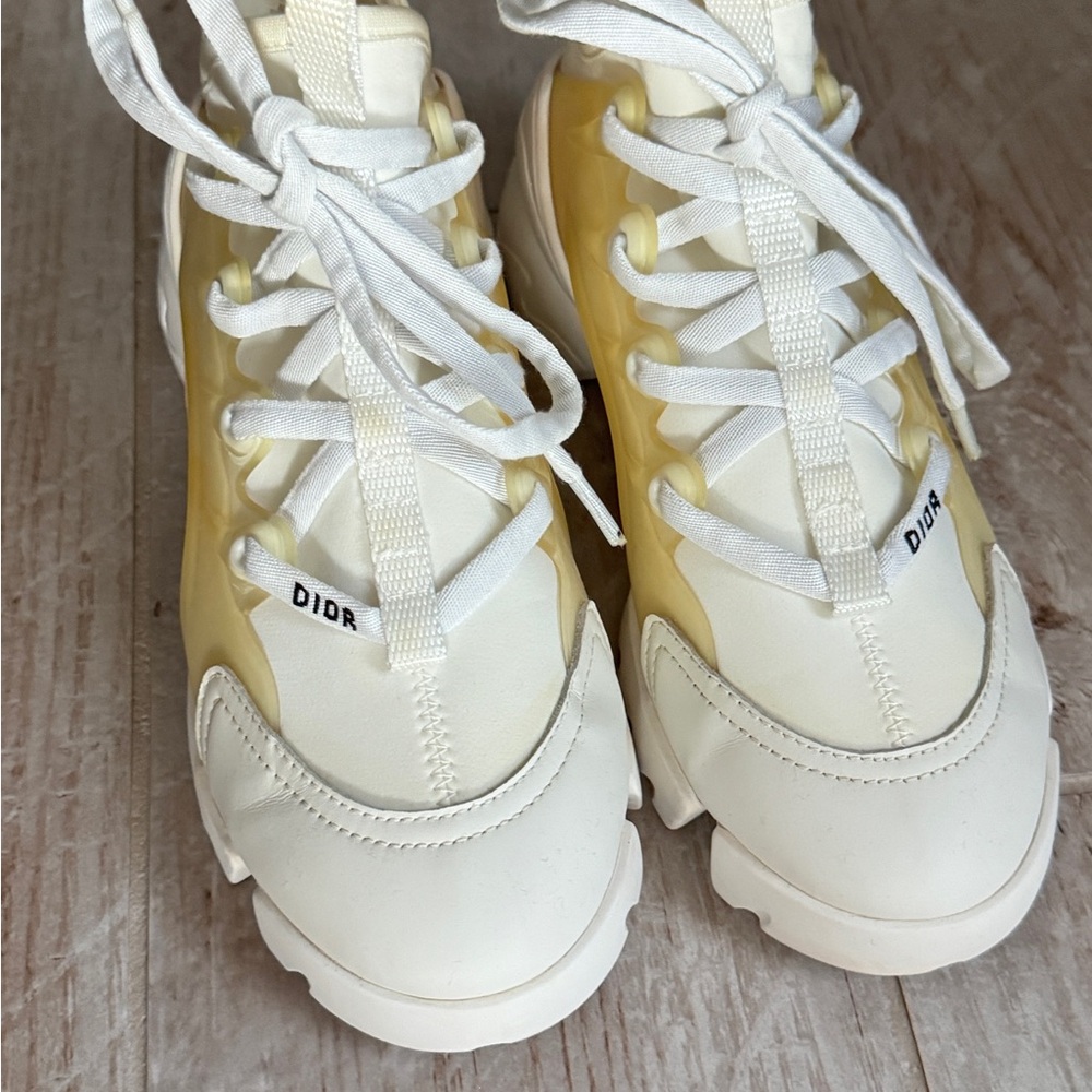 Dior D-Connect Size 5.5 Off White Fabric and PVC Lace Up Sneakers - Picture 3 of 10